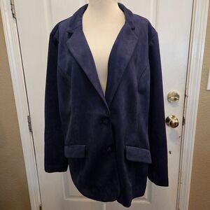 Isaac Mizrahi Blazer Jacket XL Navy Blue Faux Suede Contemporary QVC * Designer